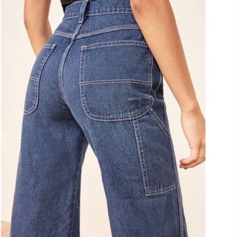 Reformation Max Jeans 26 vintage inspired carpenter Indigo wash frayed crop - Picture 2 of 11